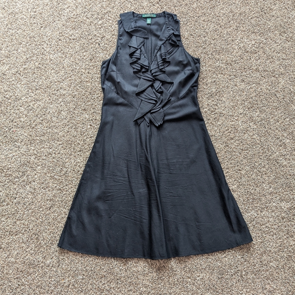 Lauren Ralph Lauren Black Ruffle Cocktail Dress Size 6
